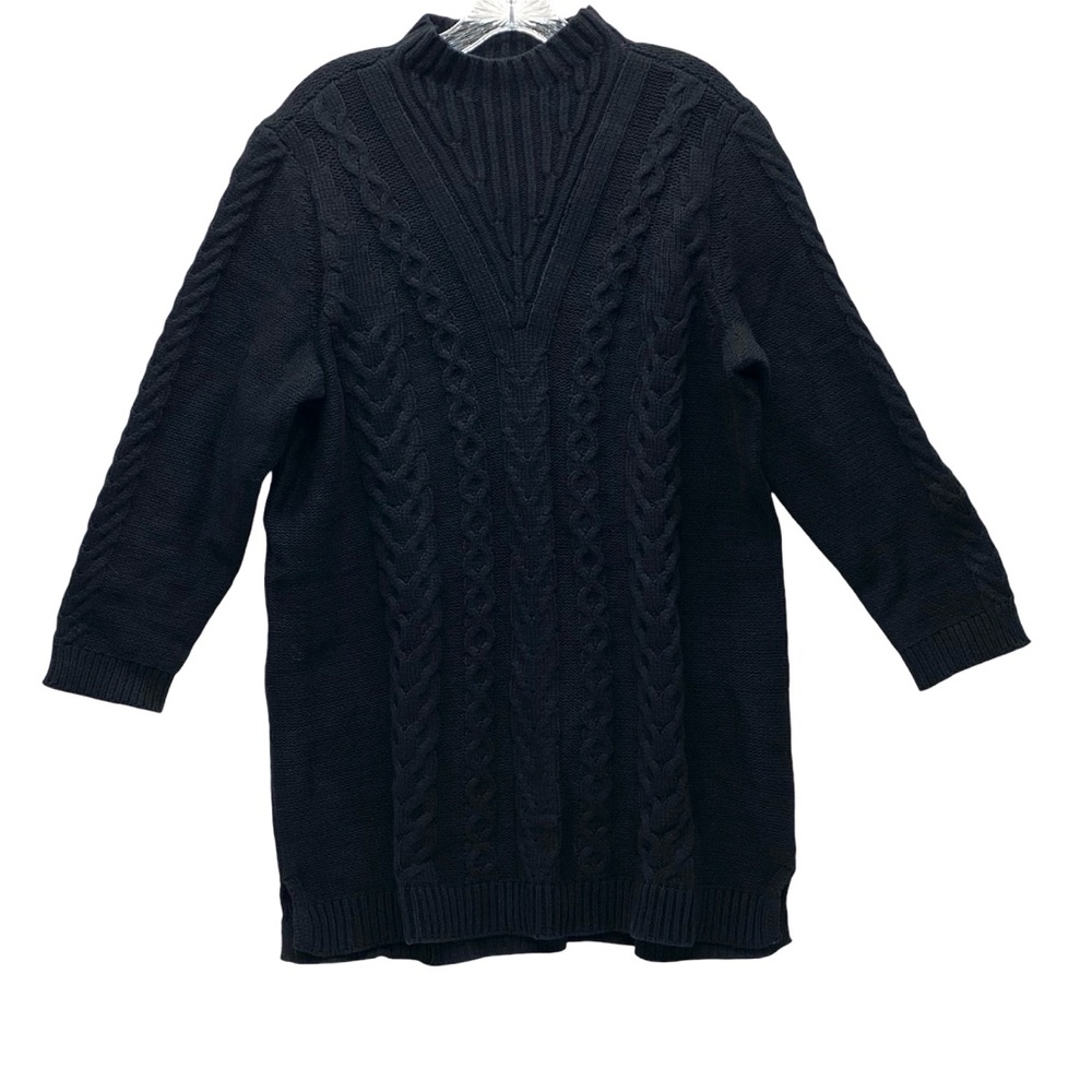 Denim & Co Womens Mock Neck Black Cable Knit Tunic Sweater Size 1X Pullover